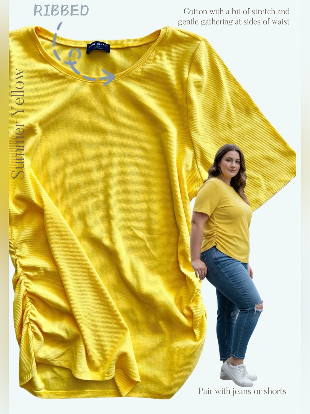 Summer Yellow Women's Ribbed Short-Sleeve Top — Lane Bryant